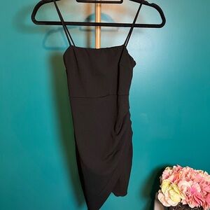 Blue Blush Black Asymmetrical Wrap Mini Dress